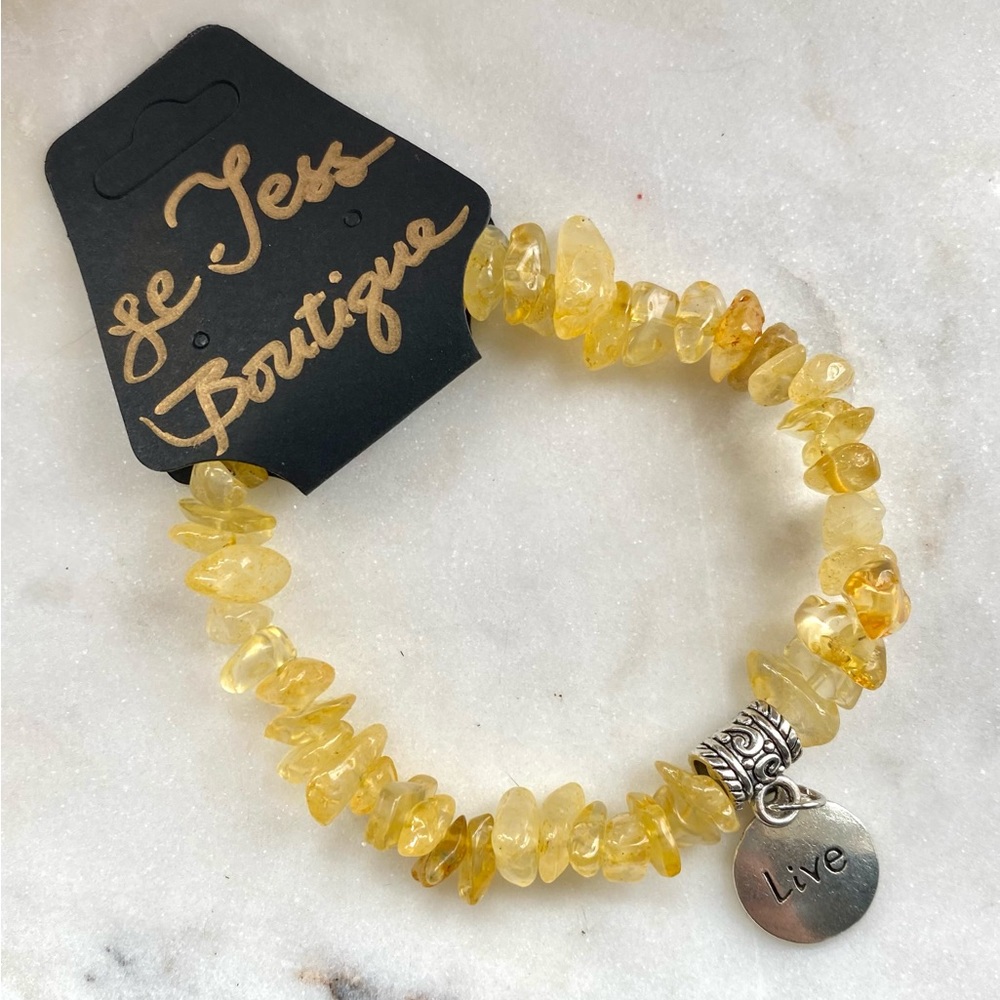 Handmade Yellow Citrine Nugget Elastic Bracelet With Charm